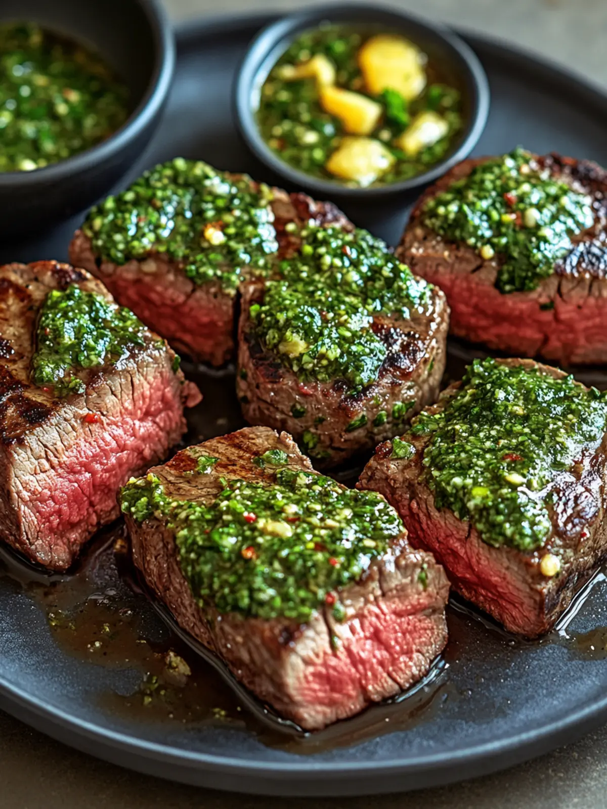 Saftiges Rindersteak mit Chimichurri-Sauce für Grillfans 2 Rindersteak mit Chimichurri-Sauce