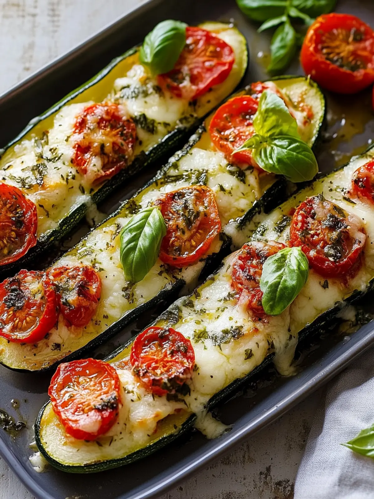 Gefüllte Zucchini mit Tomaten und Mozzarella: Schnell und Lecker! 2 Gefüllte Zucchini mit Tomaten und Mozzarella