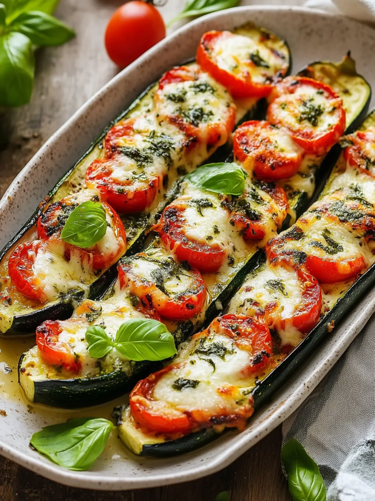 Gefüllte Zucchini mit Tomaten und Mozzarella: Schnell und Lecker! 3 Gefüllte Zucchini mit Tomaten und Mozzarella