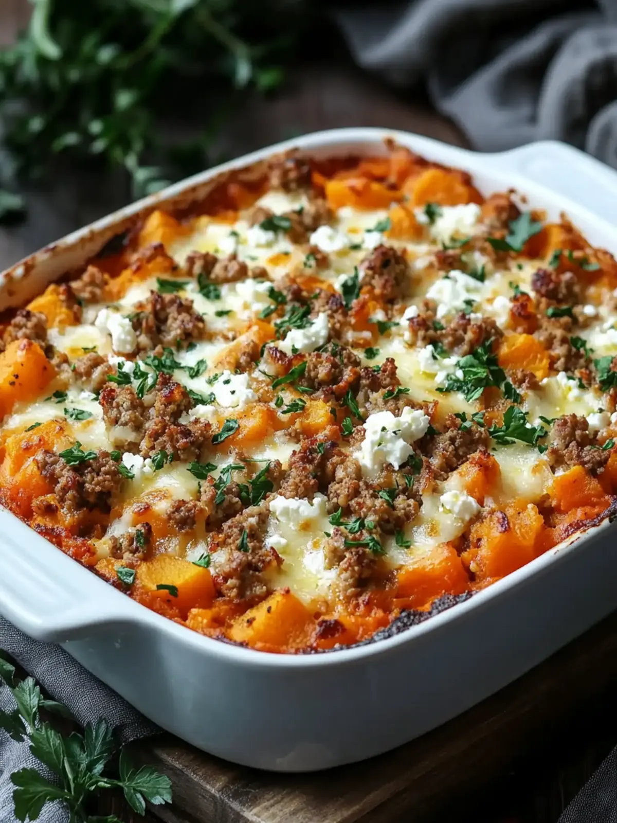 Süßkartoffel-Hackfleisch-Auflauf mit Feta für den Familiengenuss 4 Sweet Potato Minced Meat Casserole with Feta