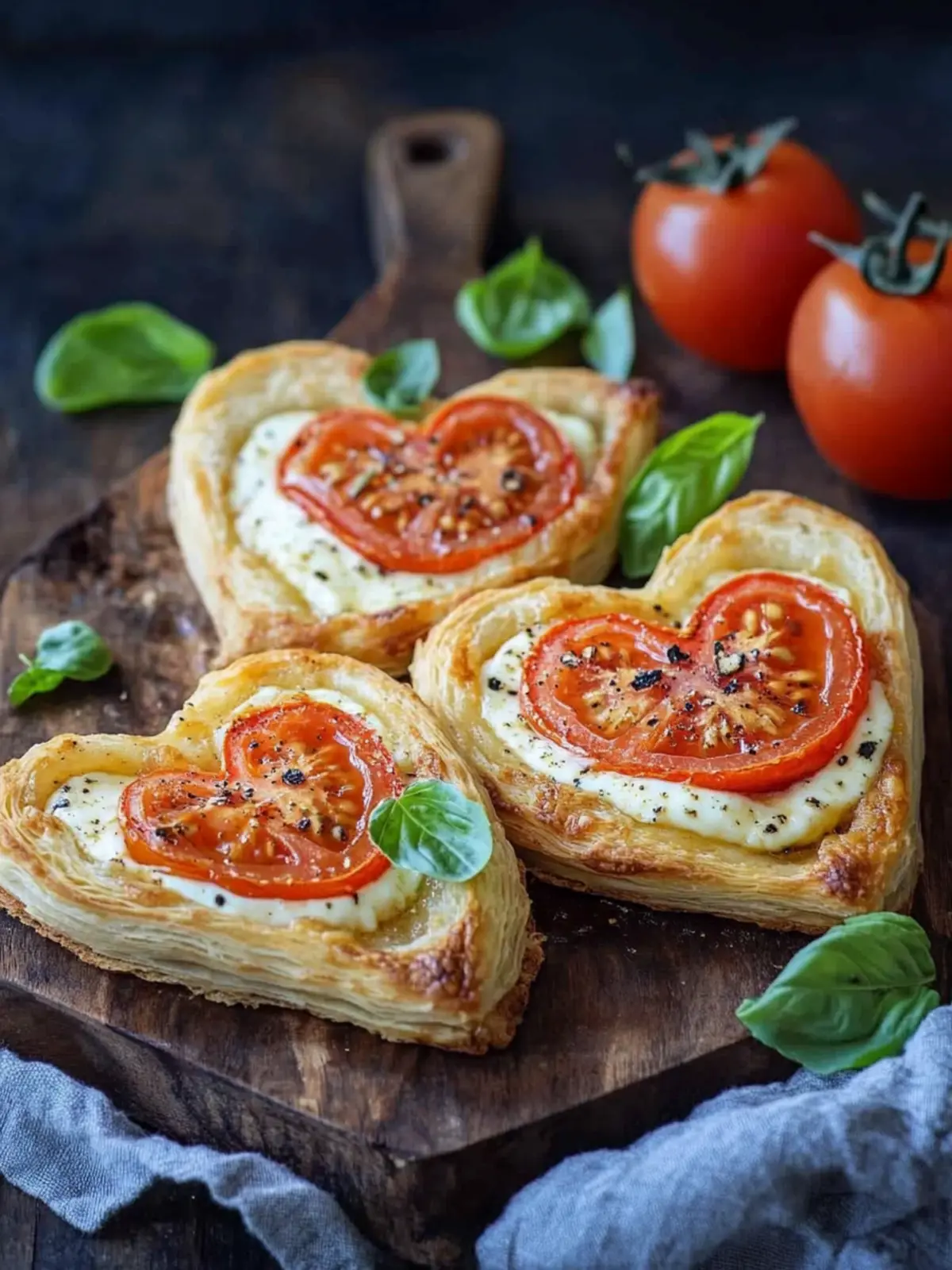 Herzhafte Tomate Mozzarella Blätterteigtaschen für Romantiker 4 Tomate Mozzarella Blätterteigtaschen mit Herz