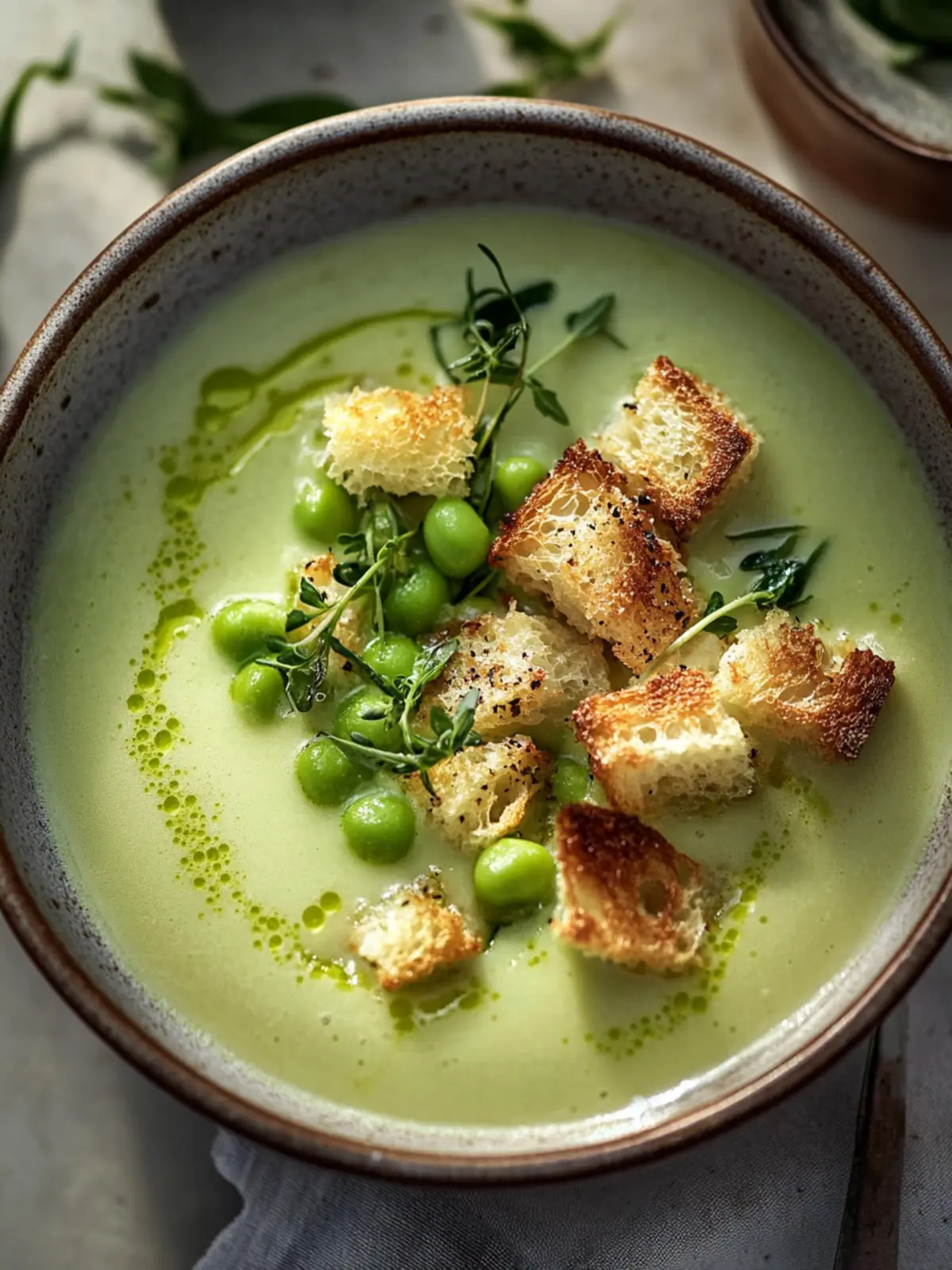 Spargelsuppe mit Croutons und geröstetem Knoblauch genießen 4 Spargelsuppe mit Croutons und geröstetem Knoblauch