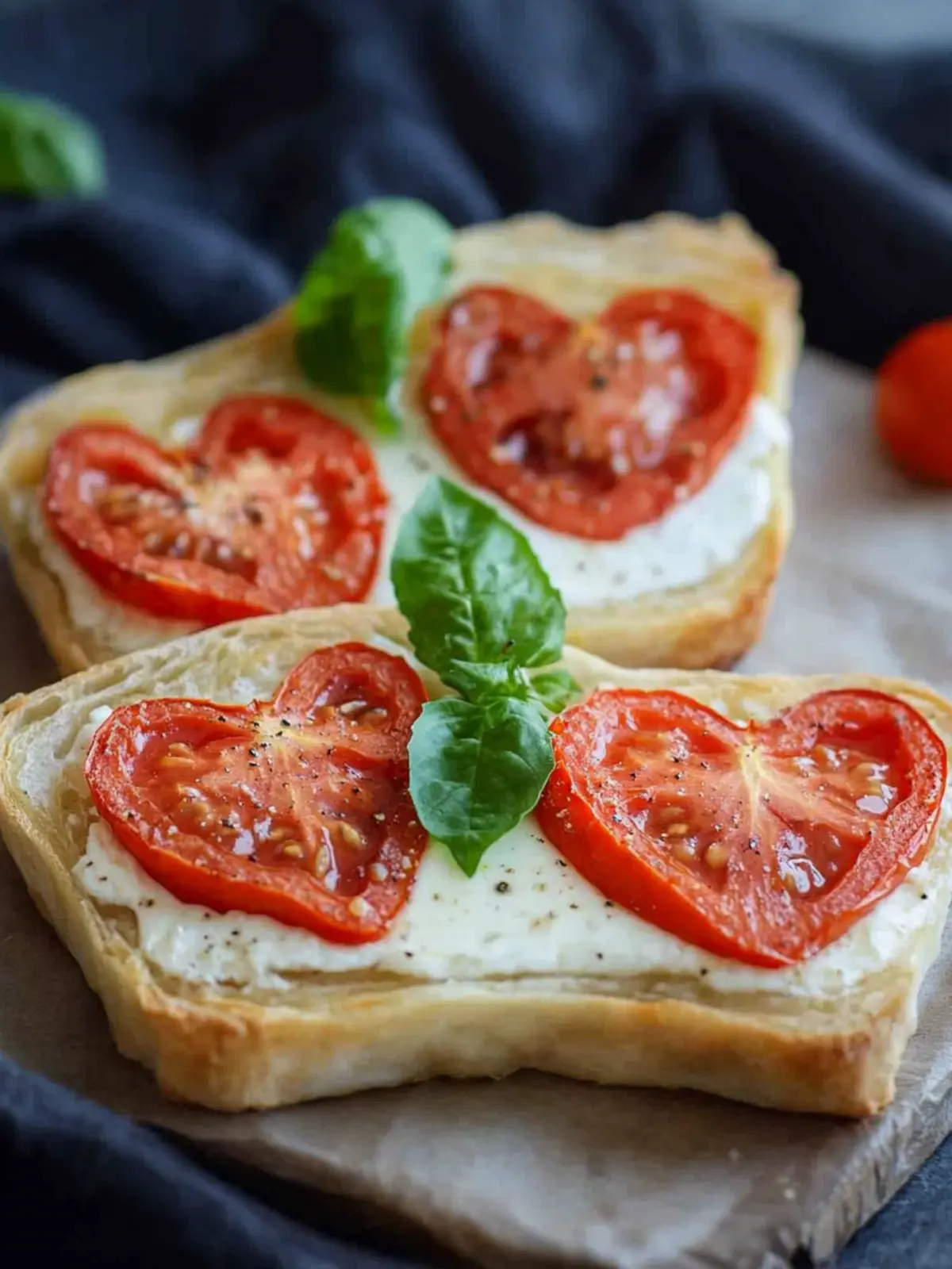 Herzhafte Tomate Mozzarella Blätterteigtaschen für Romantiker 3 Tomate Mozzarella Blätterteigtaschen mit Herz