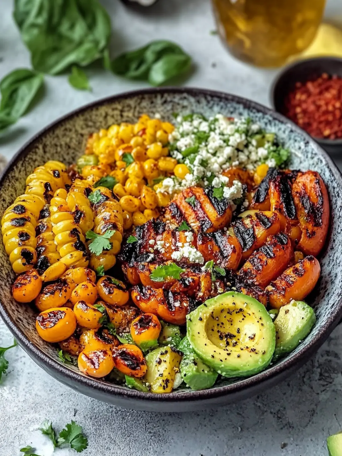 Einfache gegrillte Garnelen-Schüssel mit Avocado und Mais für den Sommergenuss 2 Einfache gegrillte Garnelen-Schüssel mit Avocado und Mais