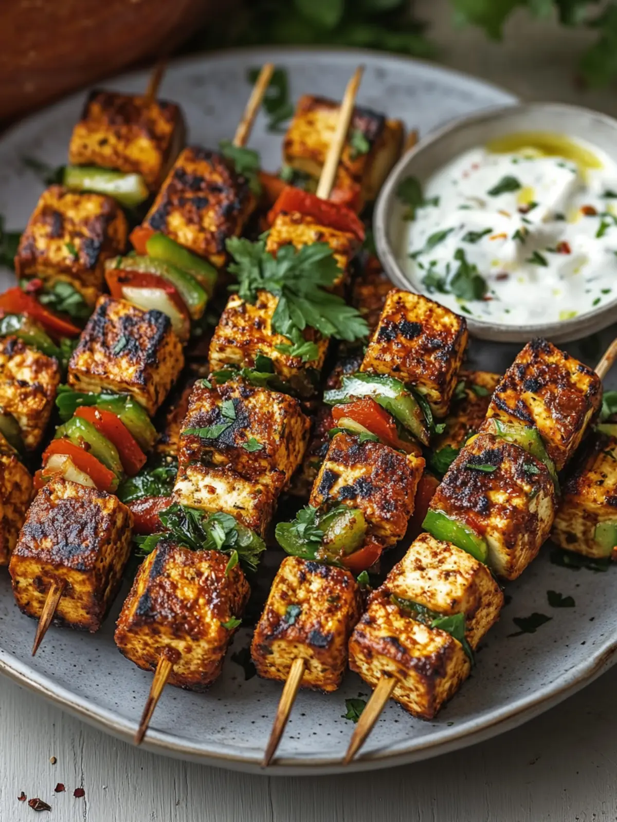 Leckere Mittlere Östliche Tofu Spieße: Vegan und glutenfrei! 4 Mittlere Östliche Tofu Spieße (vegan und glutenfrei)