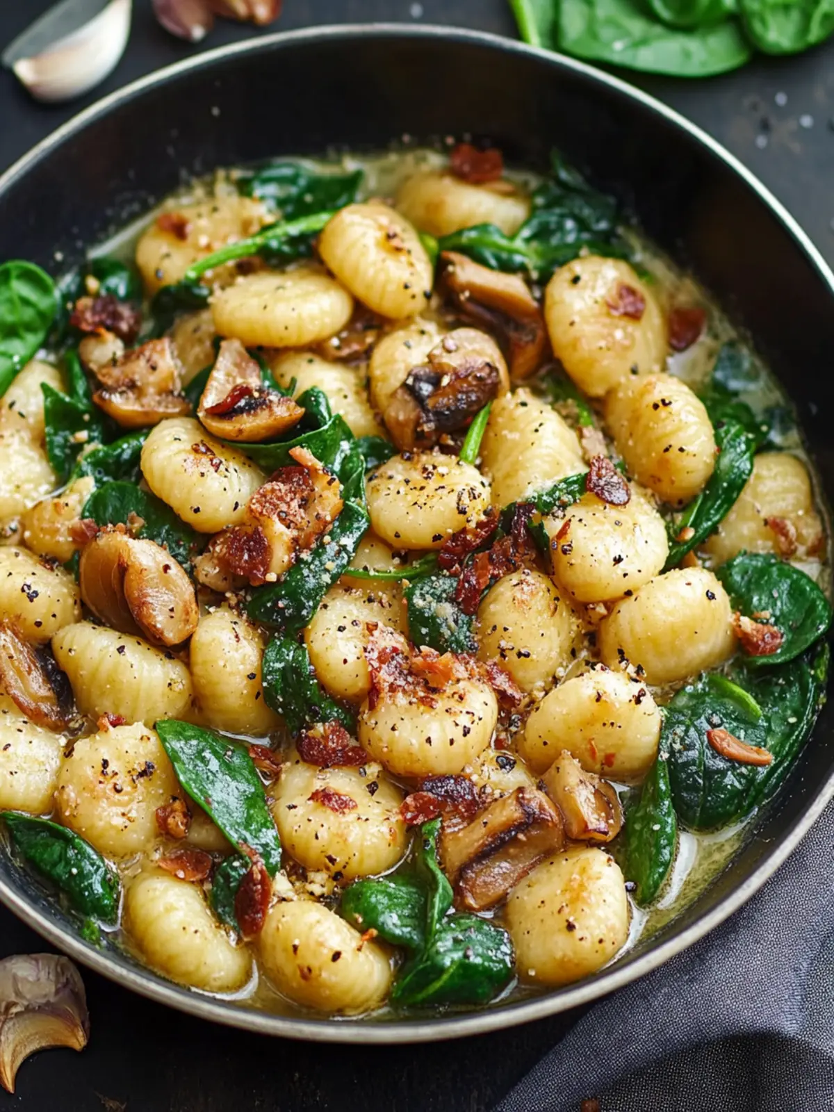 Cremige Spinat- und Pilzgnocchi in 20 Minuten zubereiten 5 Cremige Spinat- und Pilzgnocchi (Eintopf, 20 Minuten)