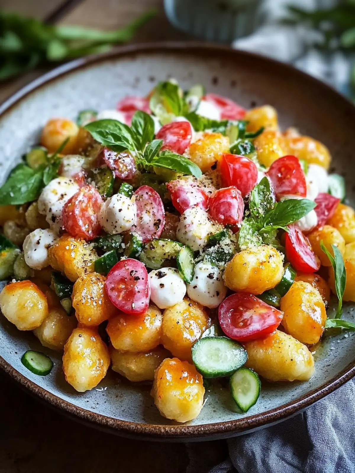 Knuspriger Gnocchi-Salat mit cremigem Dressing für Frischekick 4 Knuspriger Gnocchi-Salat