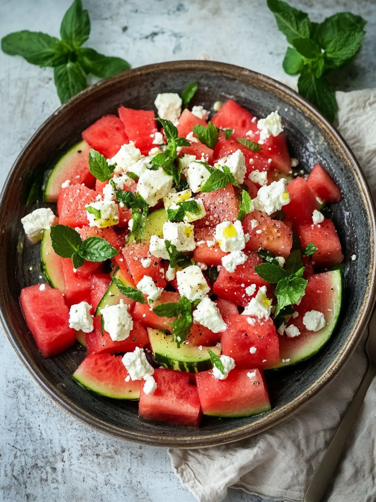 Wassermelonen Feta Salat mit Minze für heiße Sommertage 3 Wassermelonen Feta Salat mit Minze