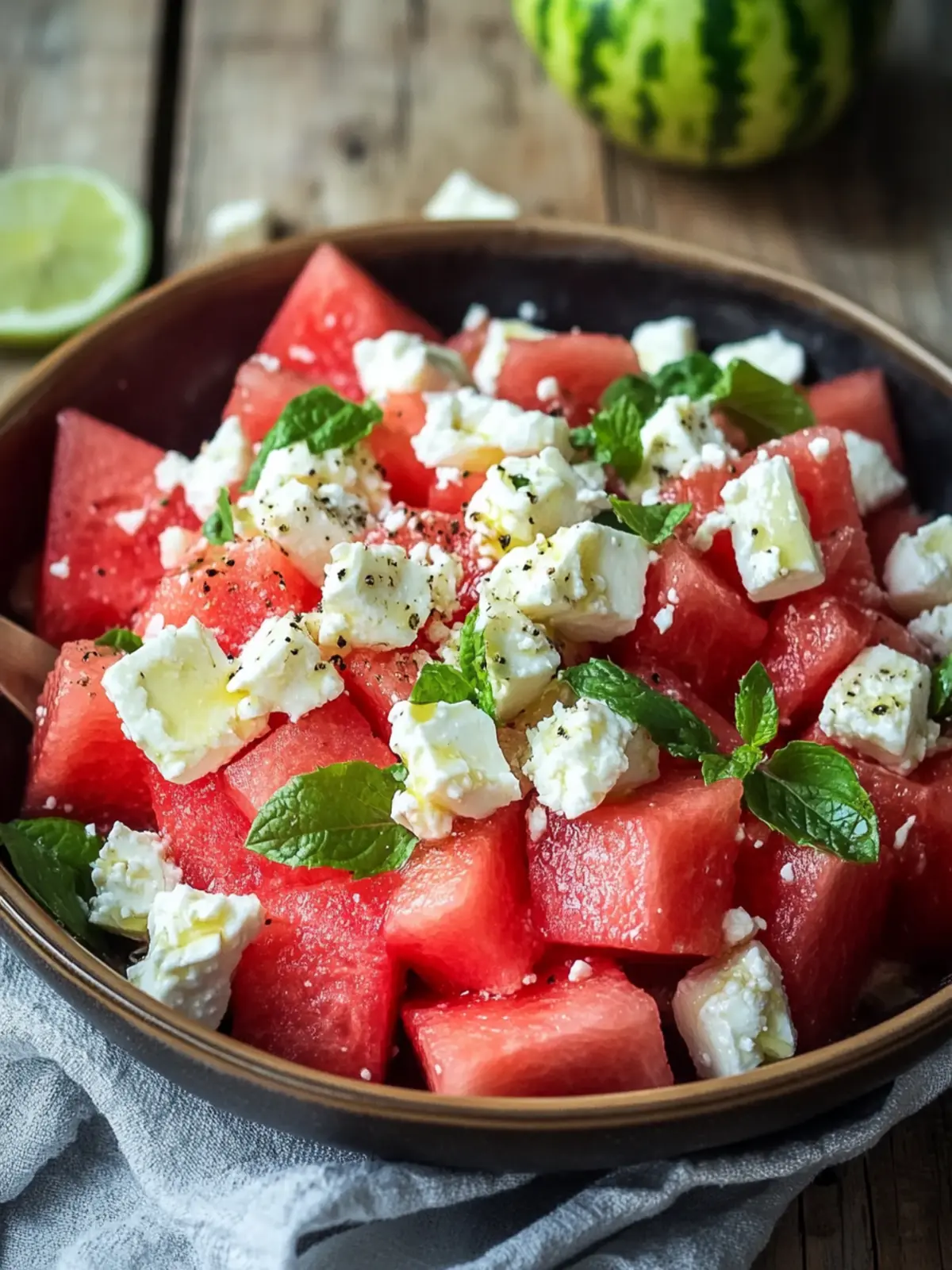 Wassermelonen Feta Salat mit Minze für heiße Sommertage 5 Wassermelonen Feta Salat mit Minze