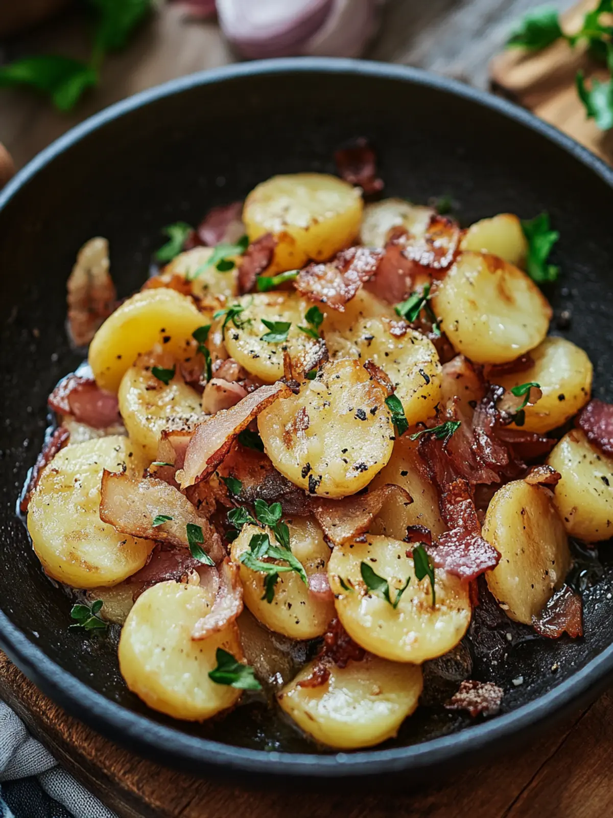 Bratkartoffeln mit Speck und Zwiebeln aus der Heißluftfritteuse