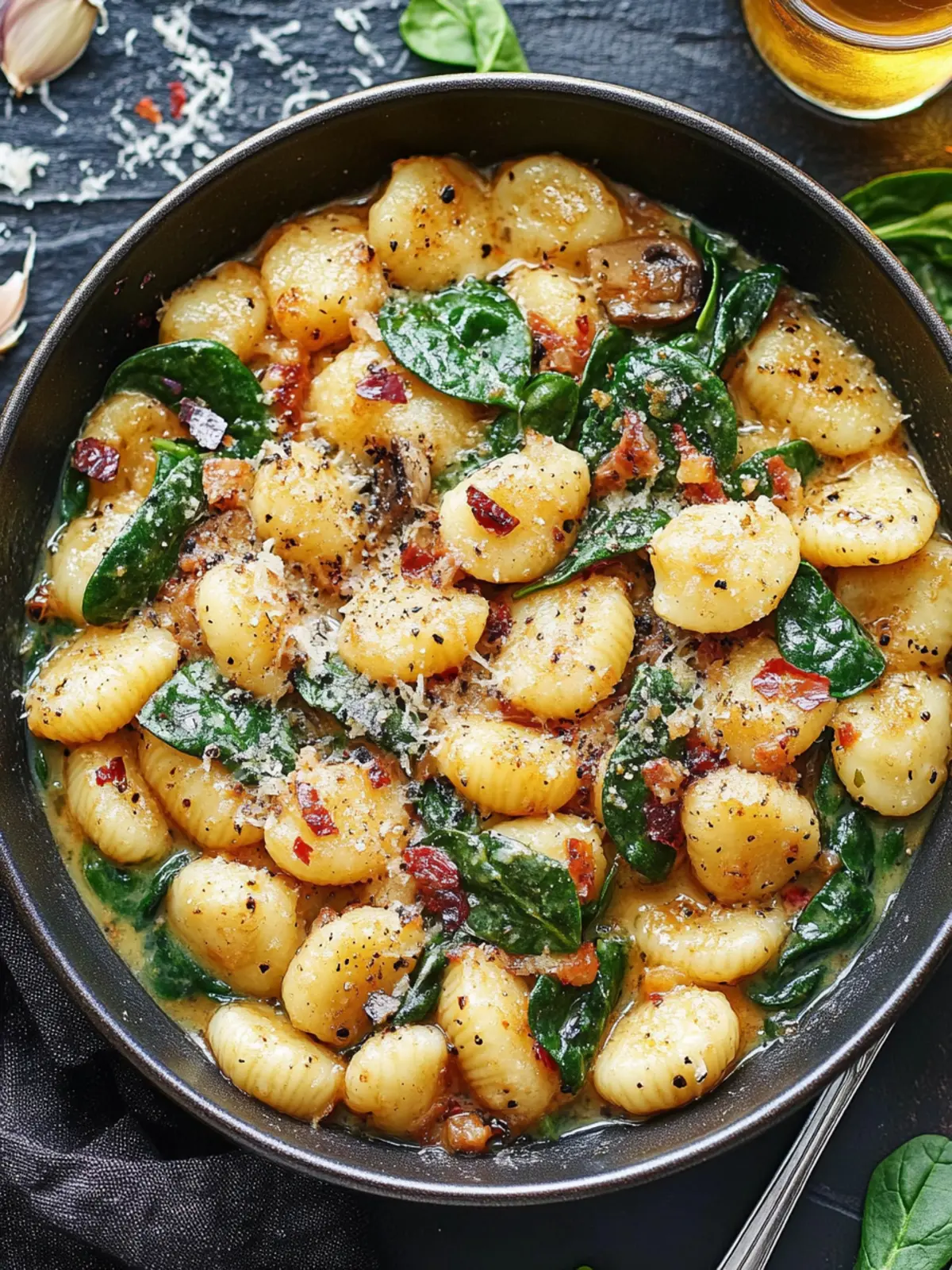 Cremige Spinat- und Pilzgnocchi in 20 Minuten aus einer Pfanne 2 Cremige Spinat- und Pilzgnocchi (Einer-Pfanne, 20 Minuten)