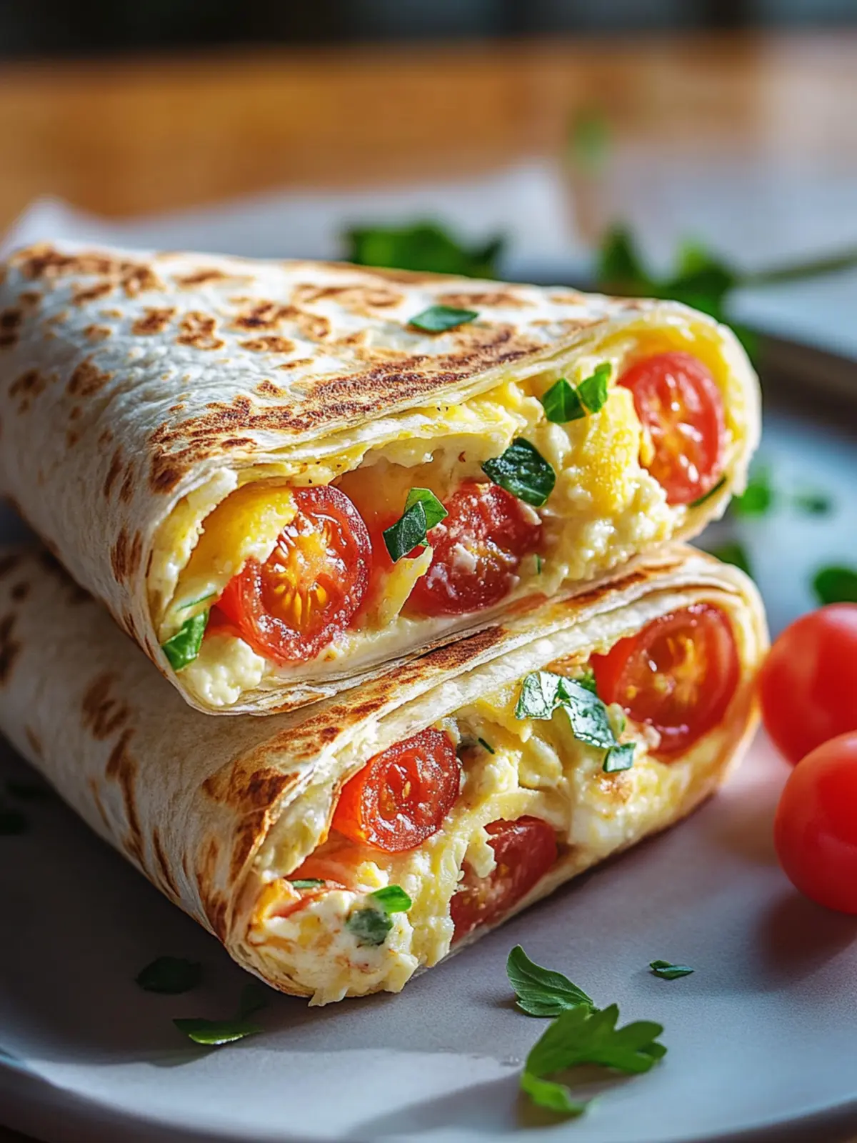 Frühstückswrap mit Ei, Käse und Tomaten: Lecker & Schnell! 3 Frühstückswrap mit Ei, Käse und Tomaten