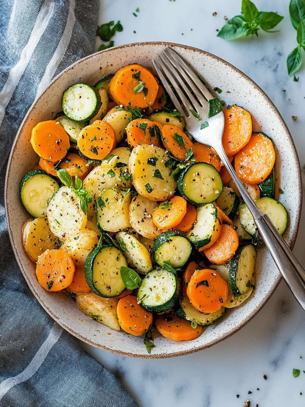 Knoblauch Kräuter Röstkartoffeln Karotten und Zucchini