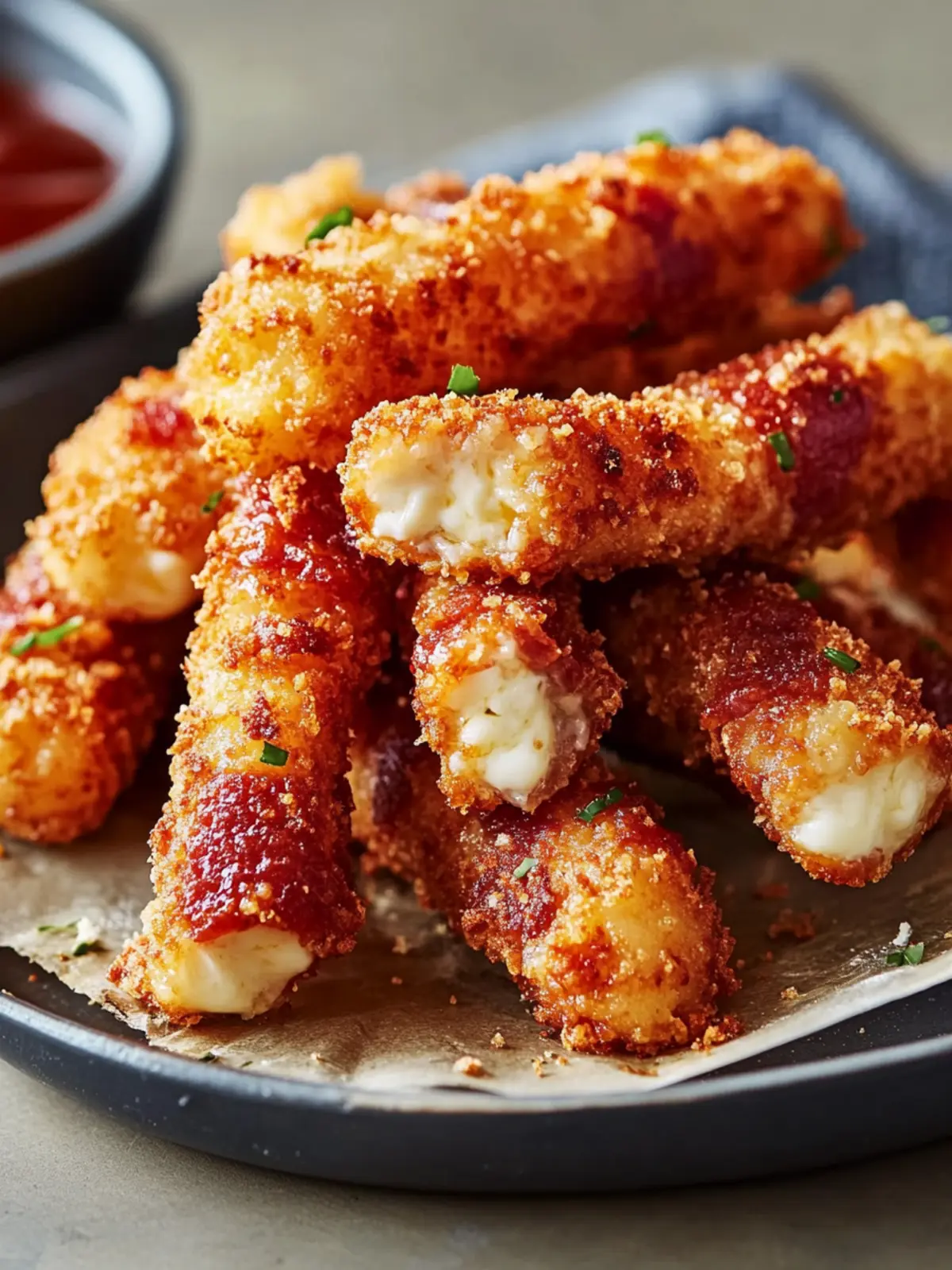 Knusprige Rindfleisch-Bacon-Mozzarella-Sticks für Snacks mit Biss 2 Knusprige Rindfleisch-Bacon-Mozzarella-Sticks