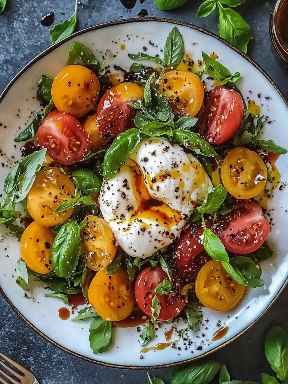 Frischer Pfirsich Burrata Salat mit Basilikum und Balsamico Genuss 2 Frischer Pfirsich Burrata Salat mit Basilikum und Balsamico