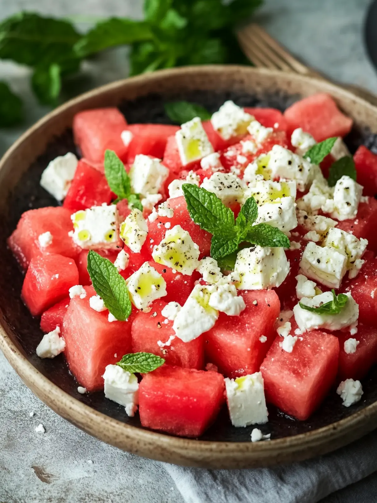 Wassermelonen Feta Salat mit Minze für heiße Sommertage 2 Wassermelonen Feta Salat mit Minze