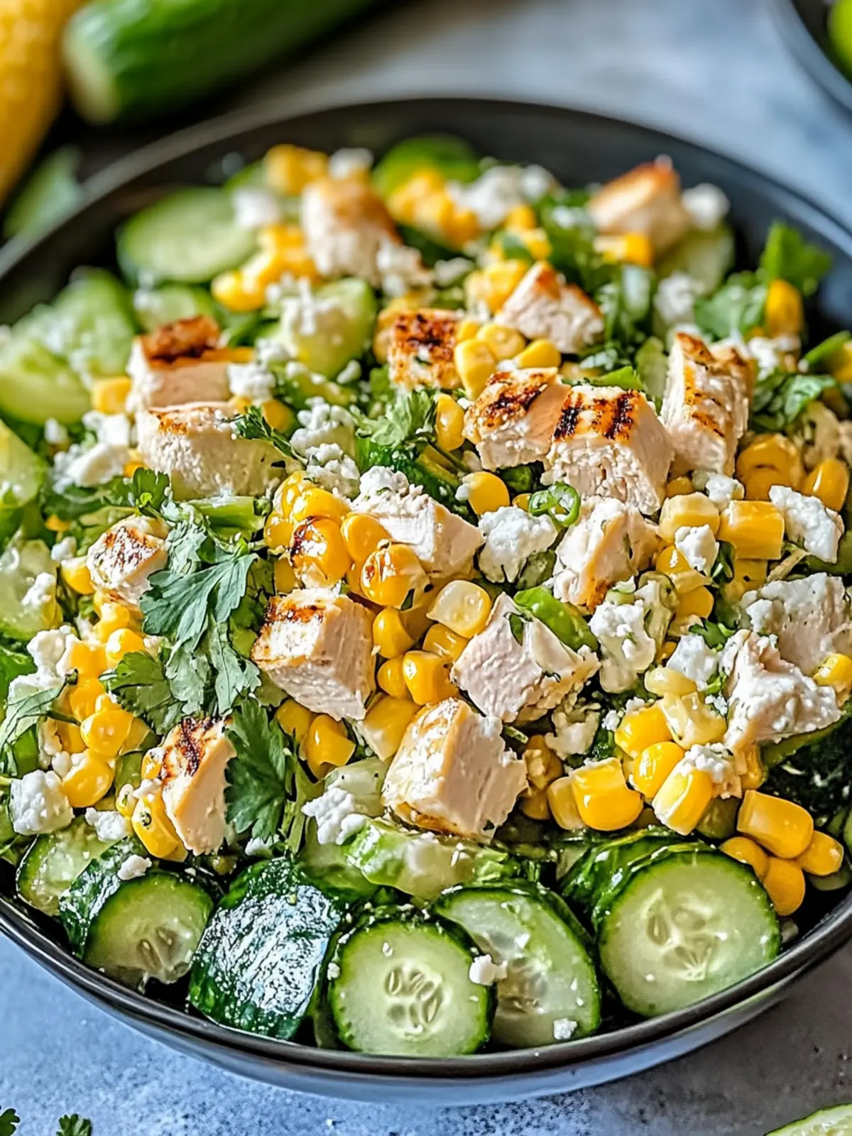 Gönn dir den Straßenmais cremigen Gurken-Hühnchen-Salat! 4 Straßenmais cremiger Gurken-Hühnchen-Salat