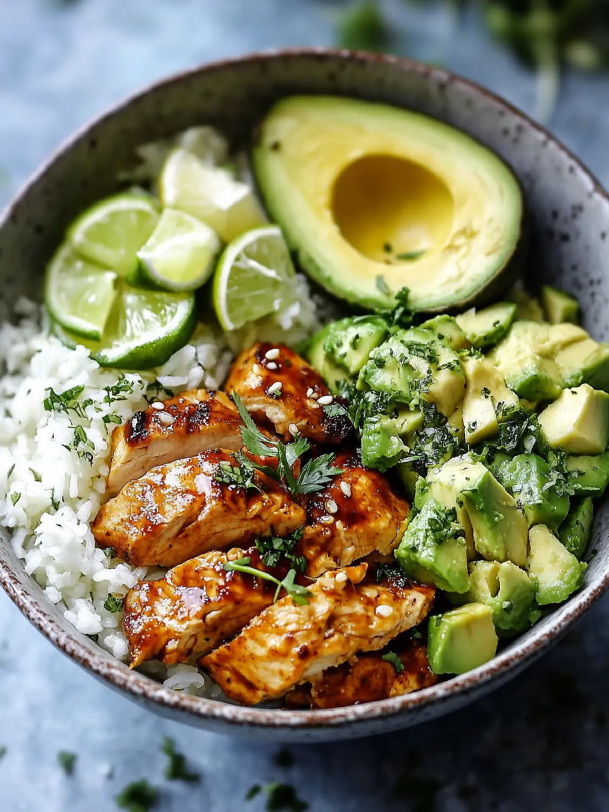 Honig-Limetten-Hähnchen und Avocado-Reis-Bowl für dein Wohlfühlessen 3 Honig-Limetten-Hähnchen und Avocado-Reis-Bowl