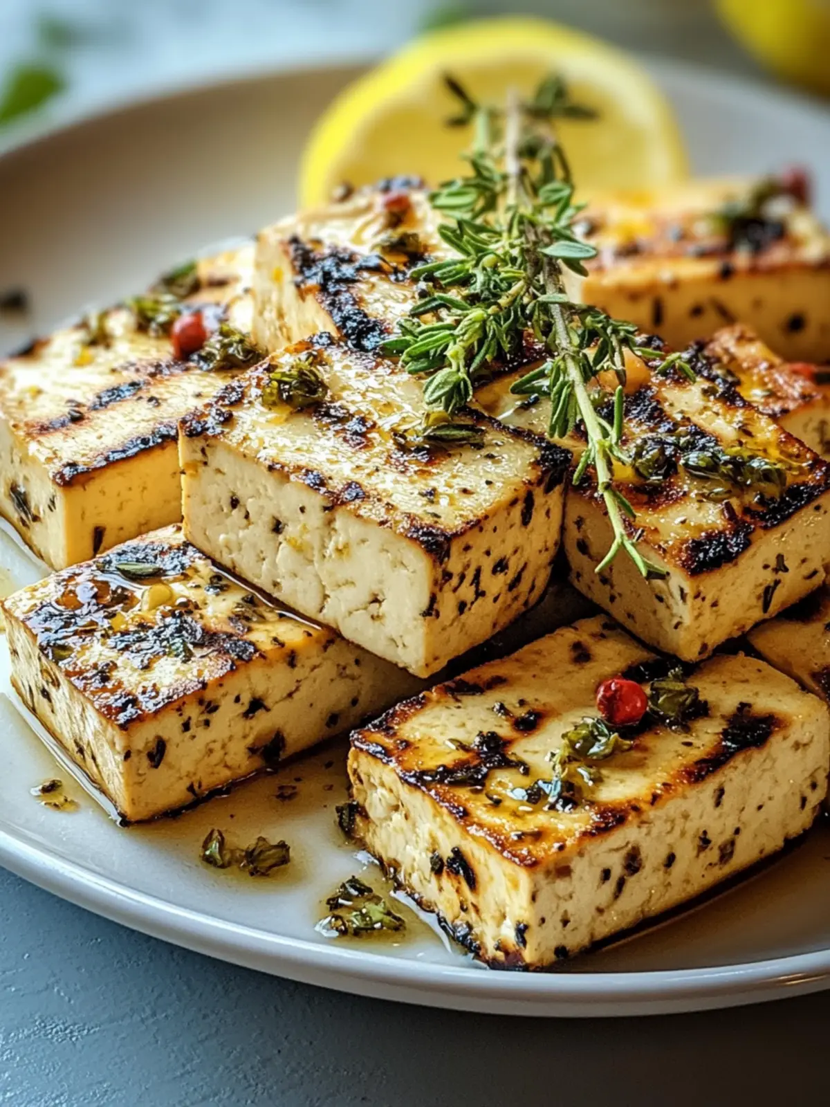 Griechischer gegrillter Tofu mit Zitrone und Thymian – Gesund genießen 2 Griechischer gegrillter Tofu mit Zitrone und Thymian