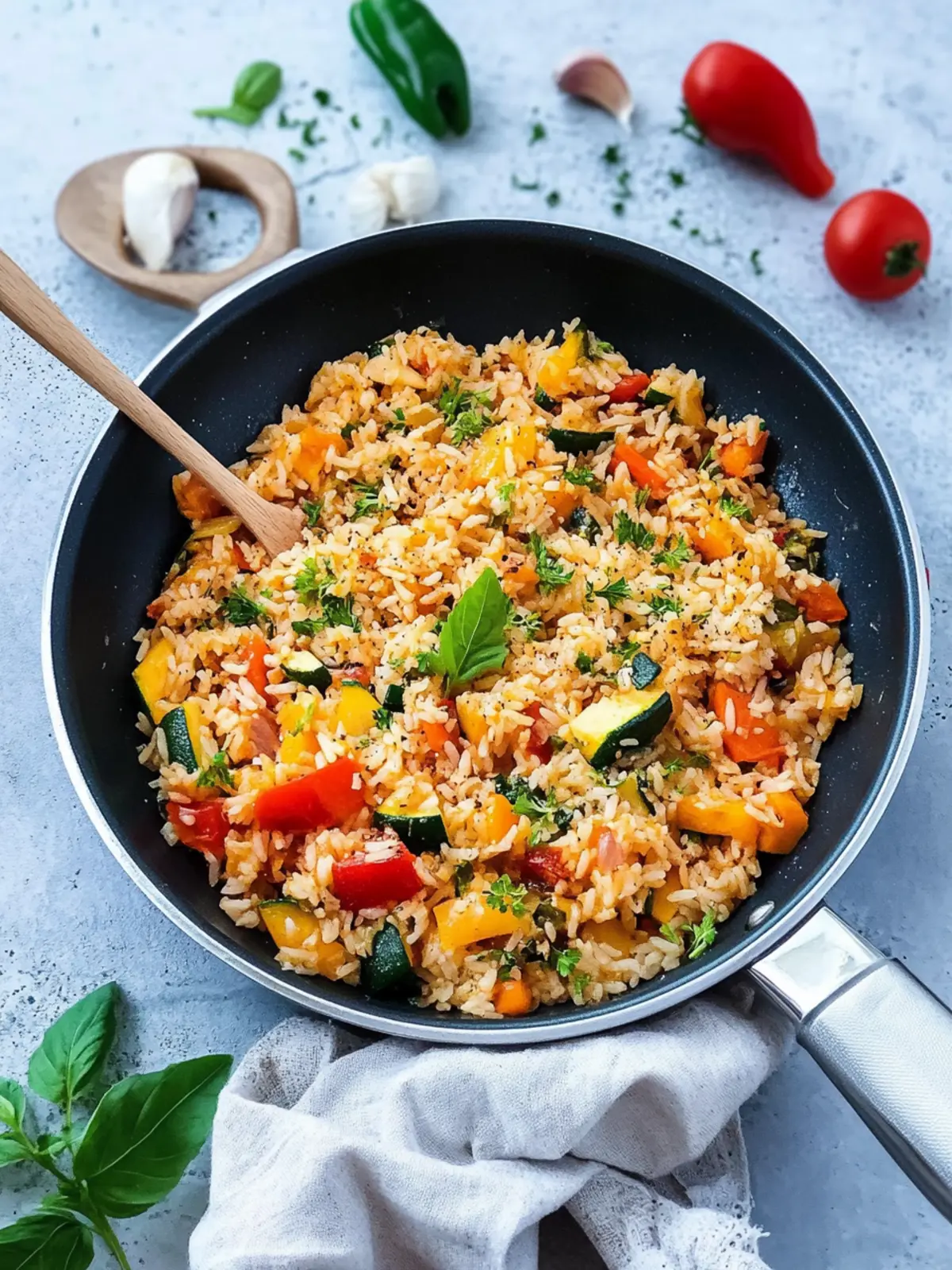 Bunte, vegetarische Pfanne: Schneller Reis mit Gemüse 4 Quick rice pan with vegetables – colorful & vegetarian