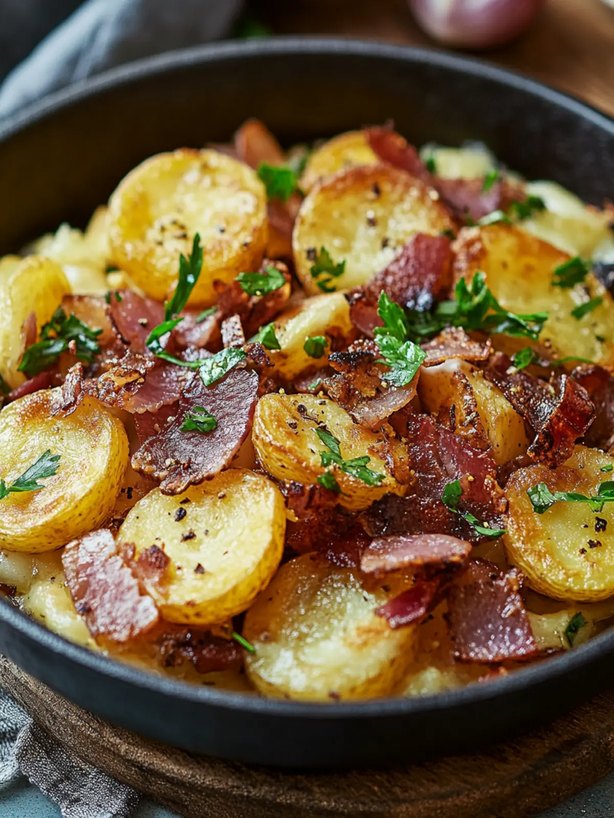 Krosse Bratkartoffeln mit Speck und Zwiebeln aus der Heißluftfritteuse 4 Bratkartoffeln mit Speck und Zwiebeln aus der Heißluftfritteuse