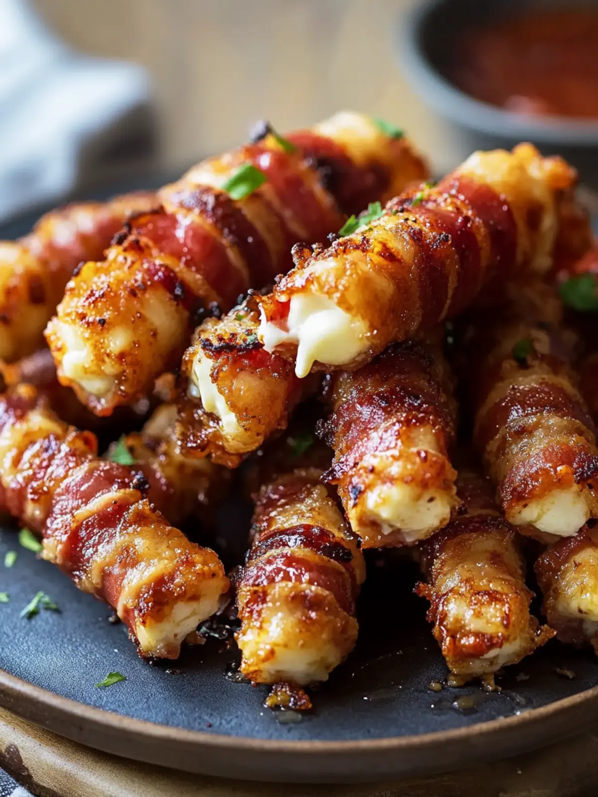 Knusprige Rindfleisch-Bacon-Mozzarella-Sticks für Snacks mit Biss 3 Knusprige Rindfleisch-Bacon-Mozzarella-Sticks