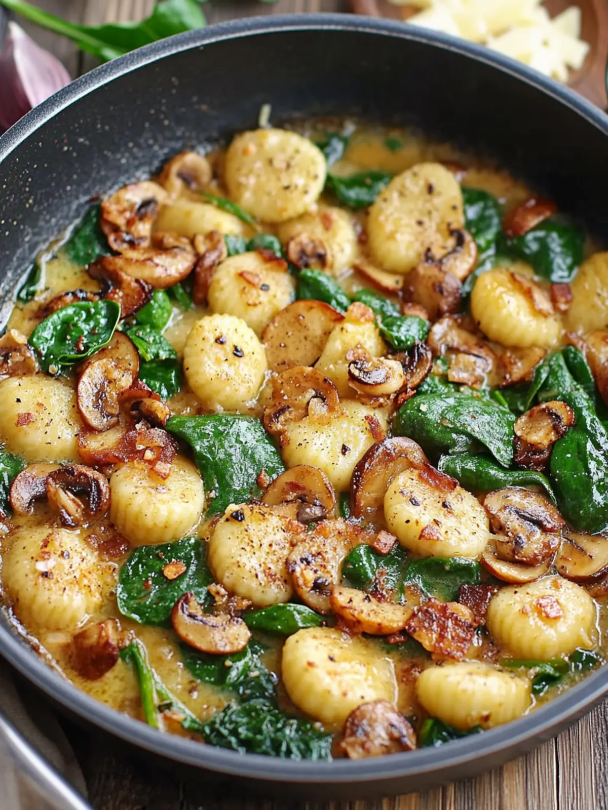 Cremige Spinat- und Pilzgnocchi in 20 Minuten aus einer Pfanne 4 Cremige Spinat- und Pilzgnocchi (Einer-Pfanne, 20 Minuten)