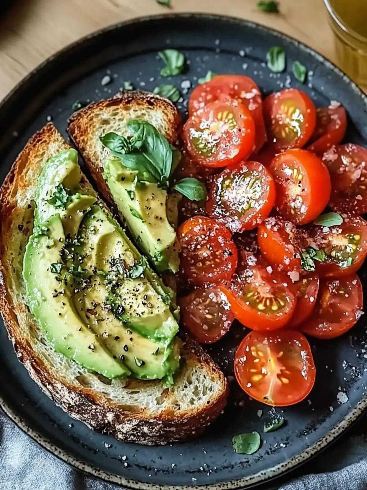 Knuspriges Toast mit Avocadobutter und Tomatensalat genießen 2 Toasted bread with avocado butter-tomato salad