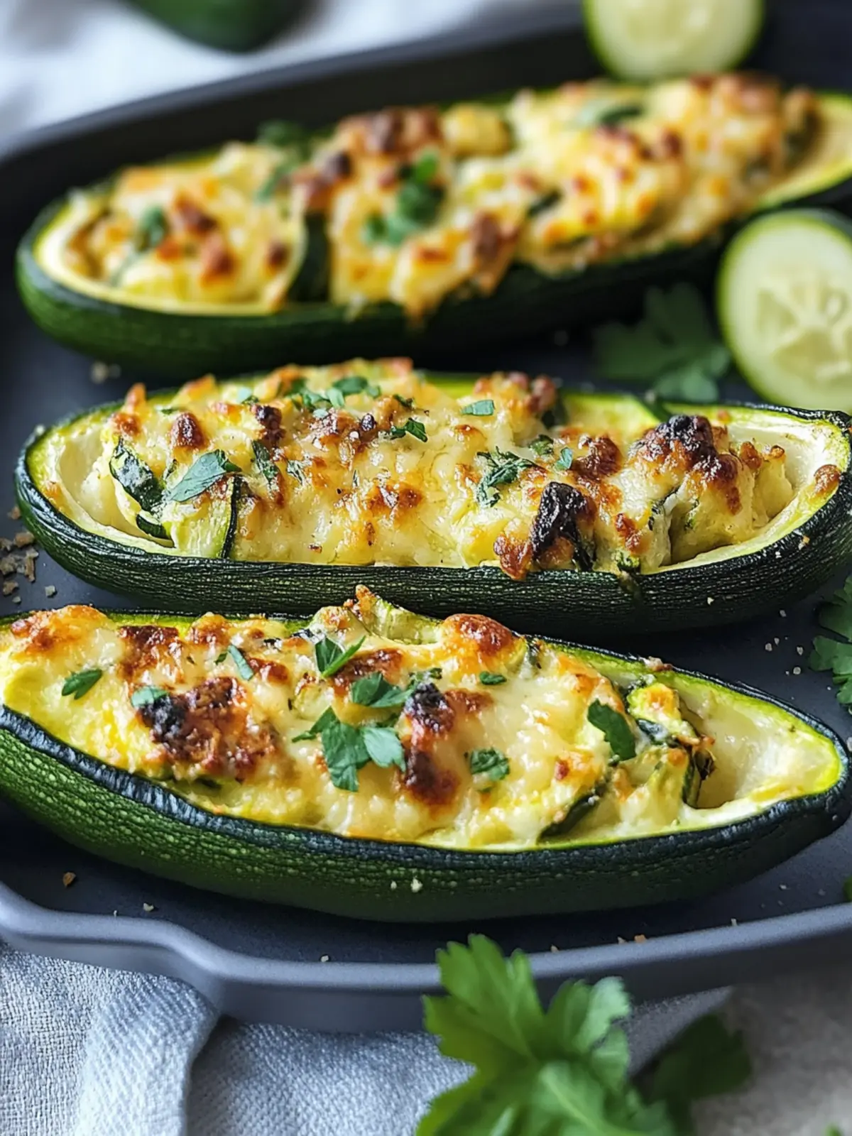 Zucchini-Boote mit cremiger Füllung: Gesund und lecker! 2 Zucchini-Boote mit cremiger Füllung