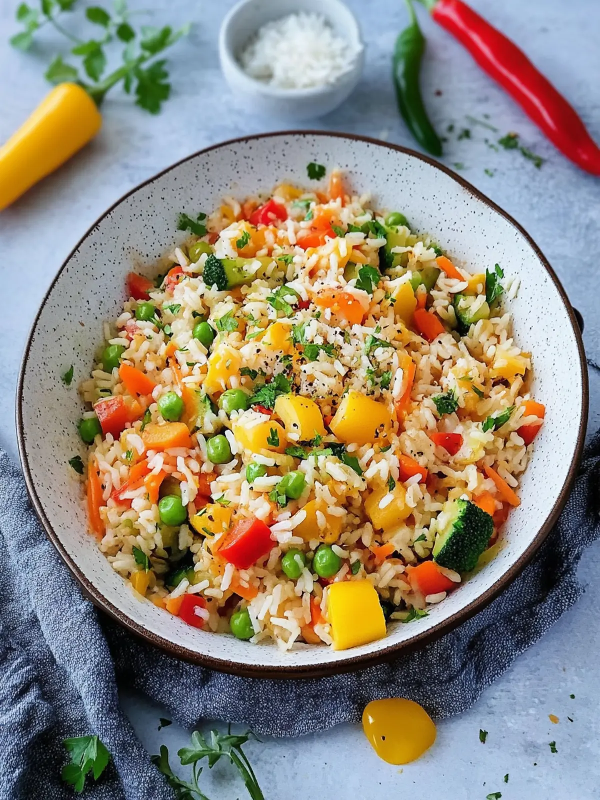 Bunte, vegetarische Pfanne: Schneller Reis mit Gemüse 5 Quick rice pan with vegetables – colorful & vegetarian