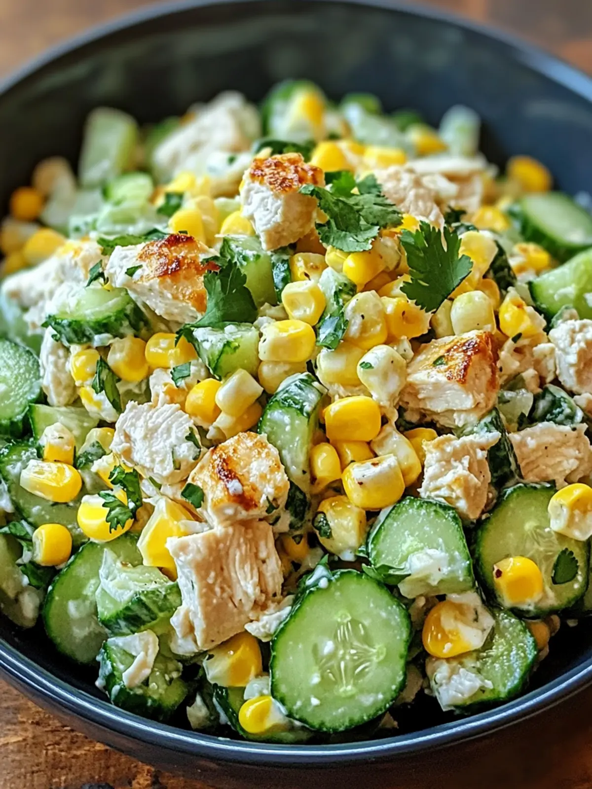 Gönn dir den Straßenmais cremigen Gurken-Hühnchen-Salat! 2 Straßenmais cremiger Gurken-Hühnchen-Salat