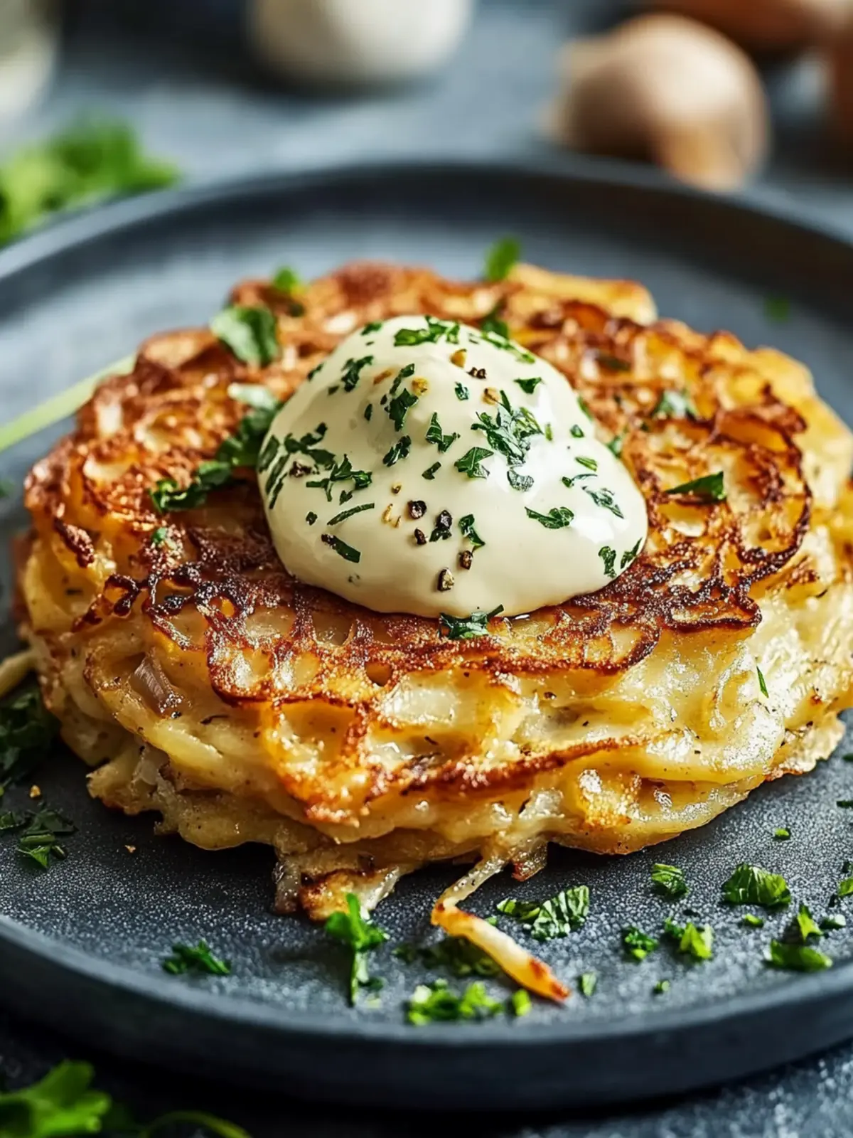 Knusprige Mozzarella Rösti mit Zwiebel-Pilzrahmsoße genießen 5 Mozzarella Rösti mit Zwiebel-Pilzrahmsoße