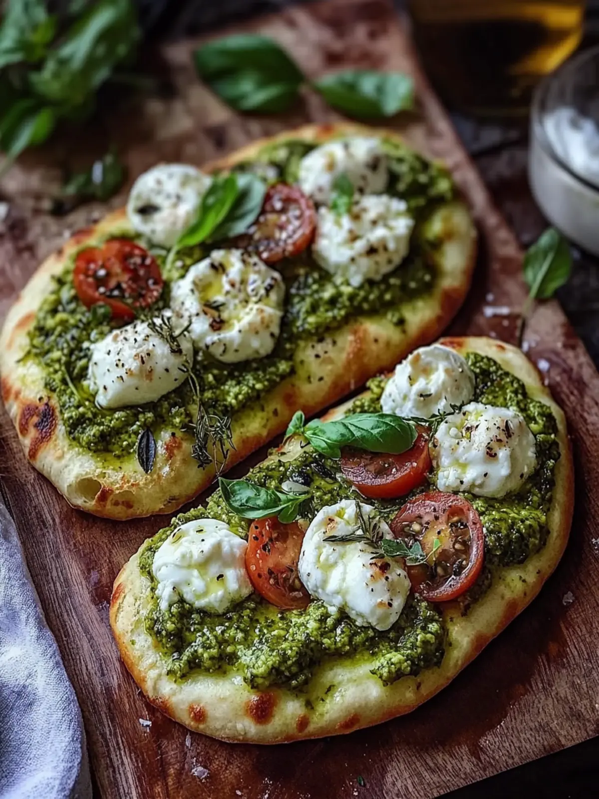 Pesto-Hühnchen-Fladenbrot mit Mozzarella in 20 Minuten zubereiten 4 Pesto-Hühnchen-Fladenbrot mit Mozzarella