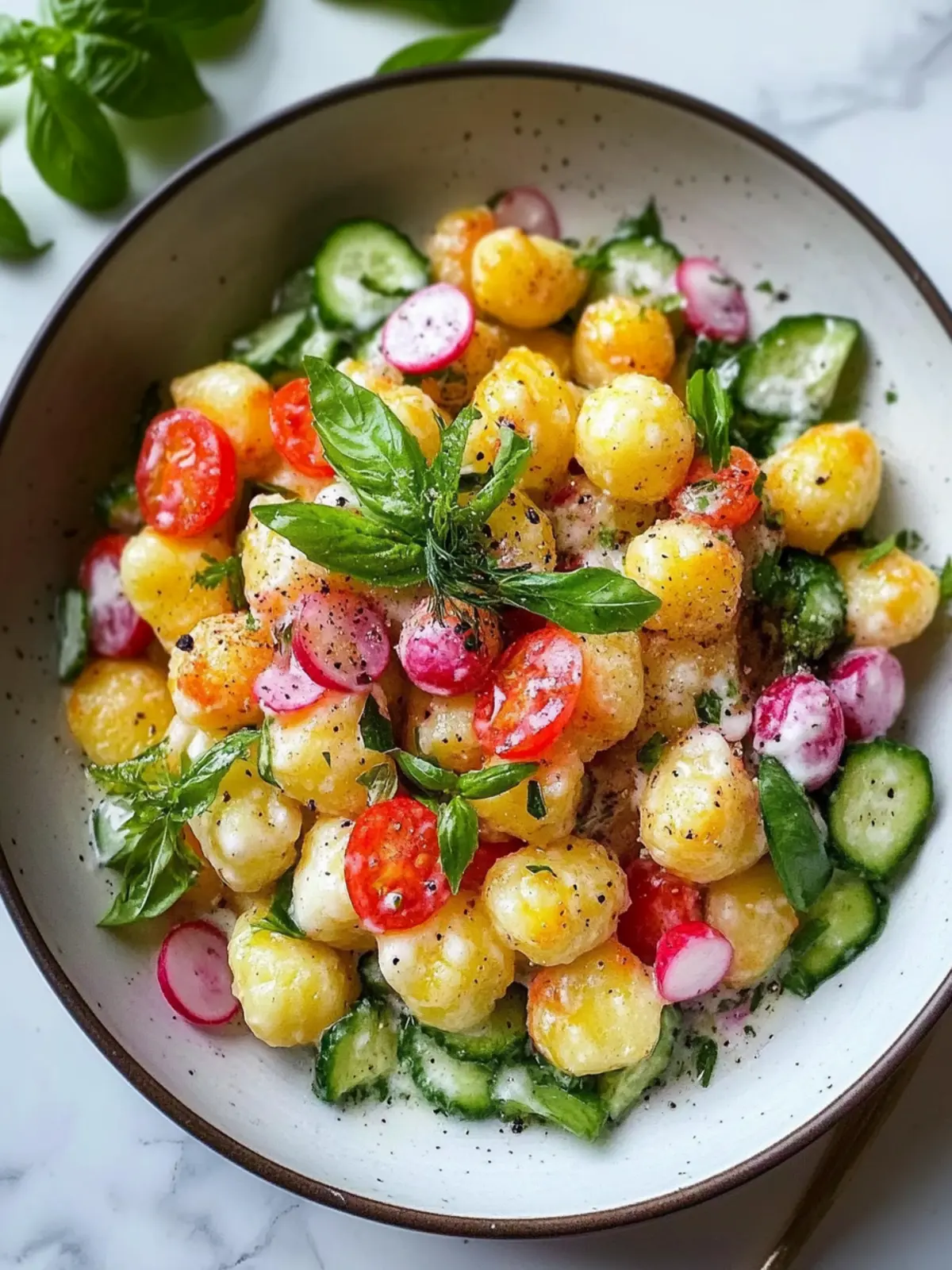 Knuspriger Gnocchi-Salat mit cremigem Dressing für Frischekick 5 Knuspriger Gnocchi-Salat
