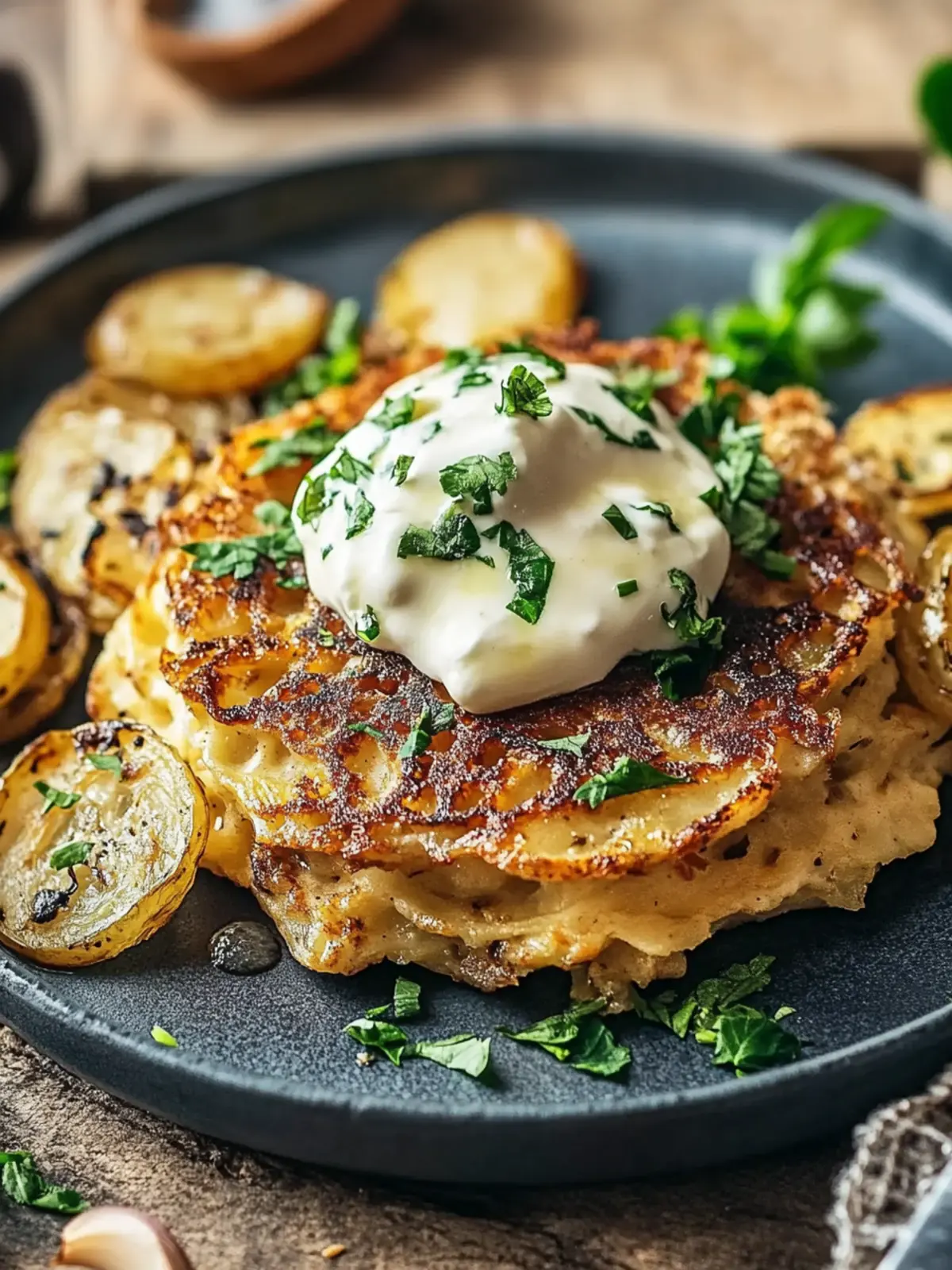 Knusprige Mozzarella Rösti mit Zwiebel-Pilzrahmsoße genießen 3 Mozzarella Rösti mit Zwiebel-Pilzrahmsoße