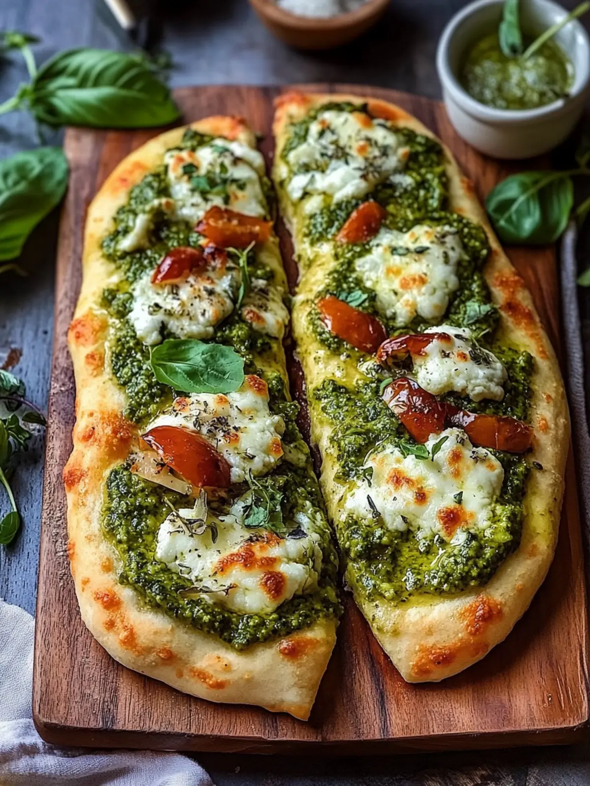 Pesto-Hühnchen-Fladenbrot mit Mozzarella in 20 Minuten zubereiten 5 Pesto-Hühnchen-Fladenbrot mit Mozzarella