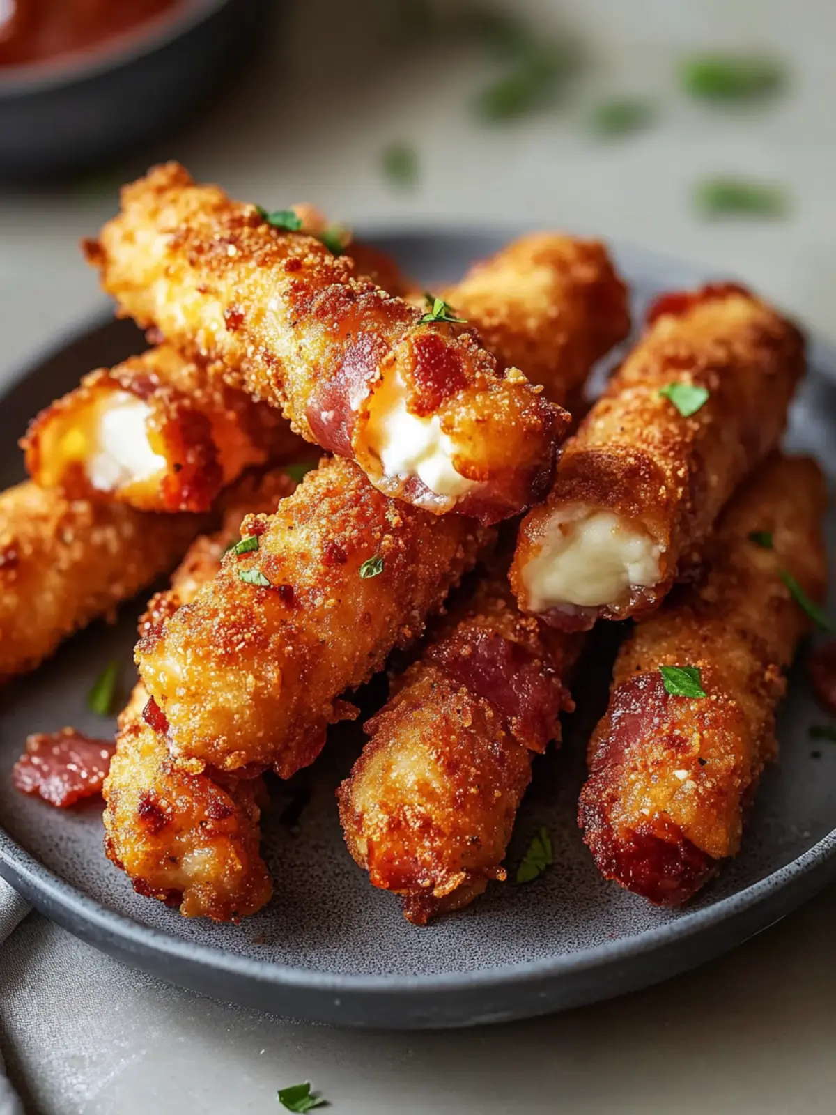 Knusprige Rindfleisch-Bacon-Mozzarella-Sticks