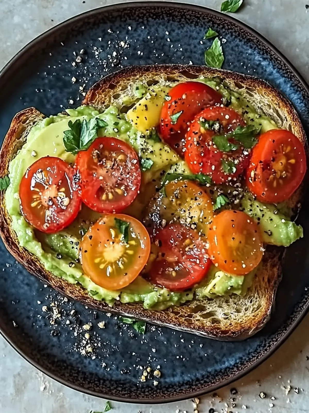 Knuspriges Toast mit Avocadobutter und Tomatensalat genießen 4 Toasted bread with avocado butter-tomato salad