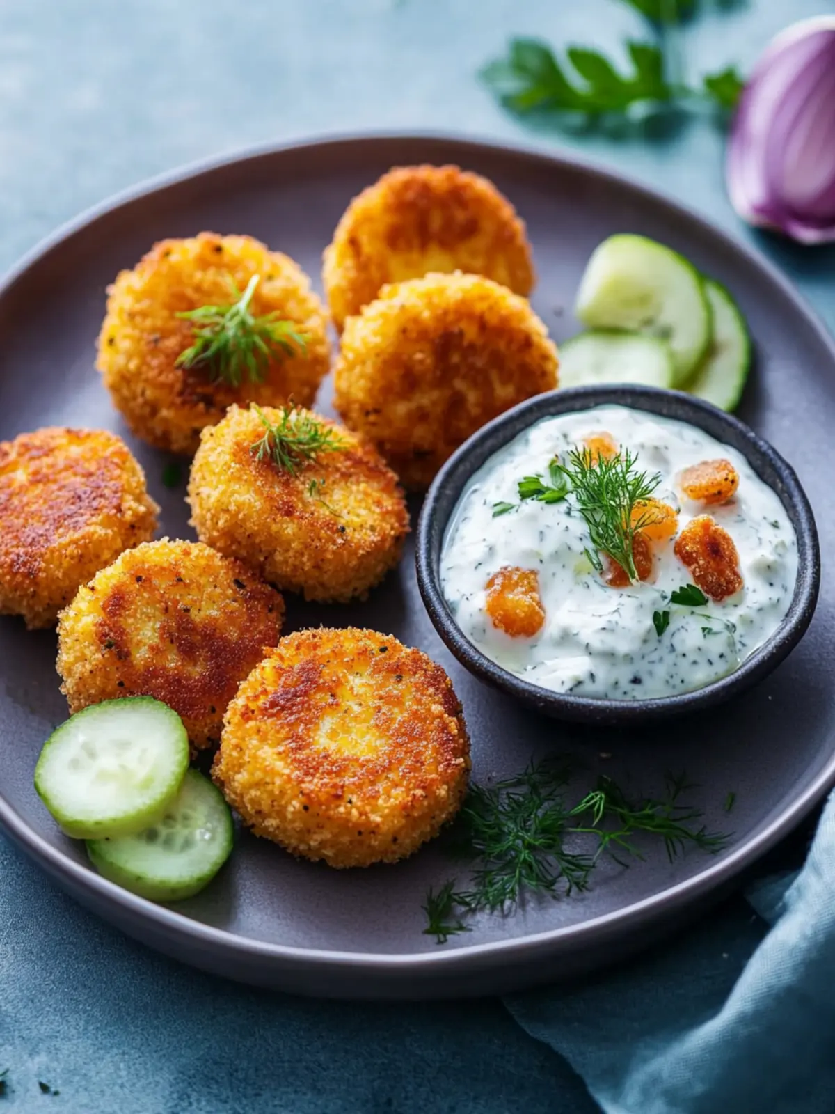 Kohlrabi Frikadellen mit Kräuterquark Dip: Gesund & Lecker 3 Kohlrabi Frikadellen mit Kräuterquark Dip