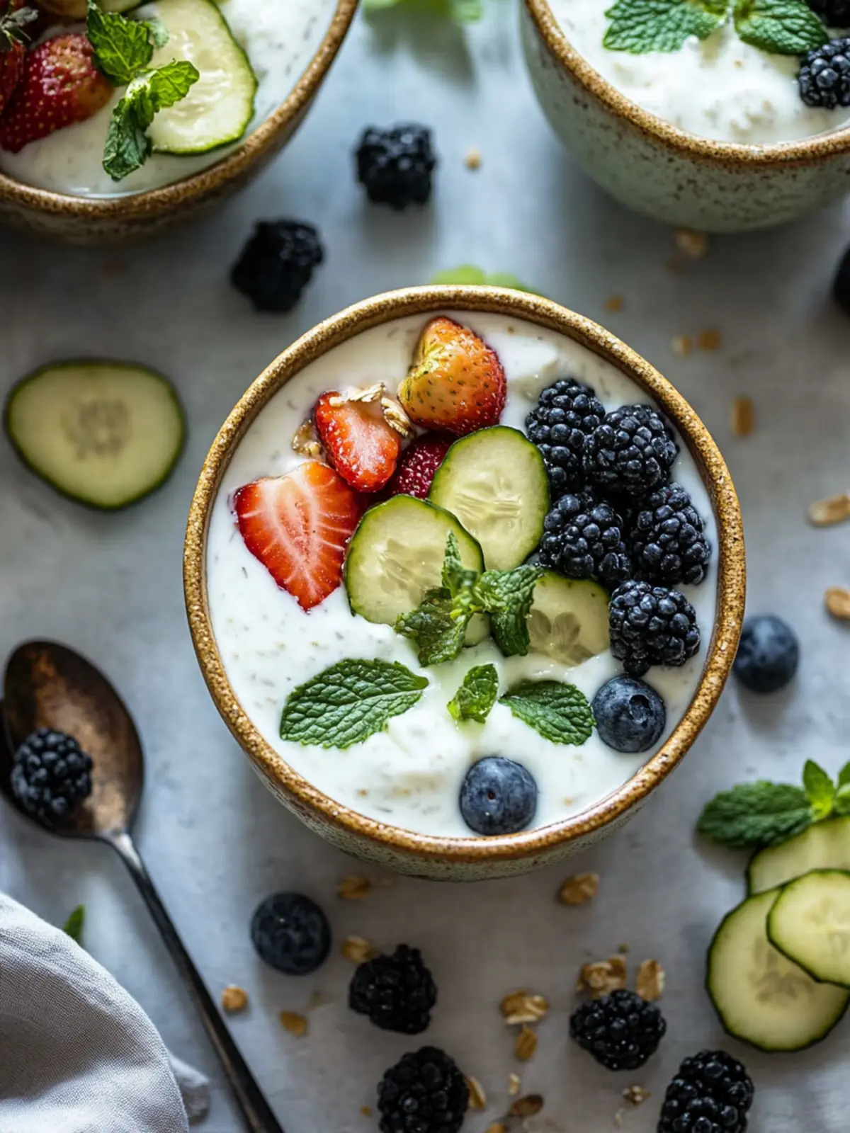 Gesunde griechische Joghurt Frühstücksschüssel mit frischen Beeren 4 Gesunde griechische Joghurt Frühstücksschüssel