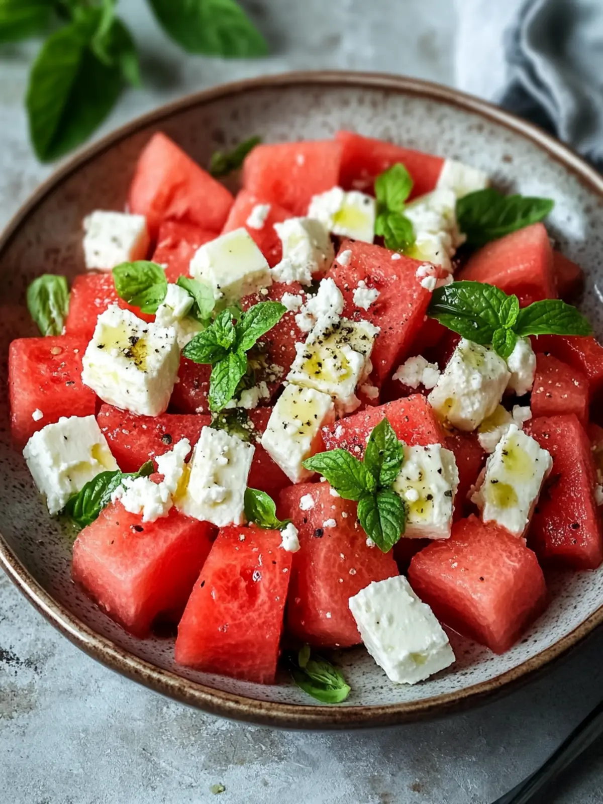 Wassermelonen Feta Salat mit Minze für heiße Sommertage 4 Wassermelonen Feta Salat mit Minze