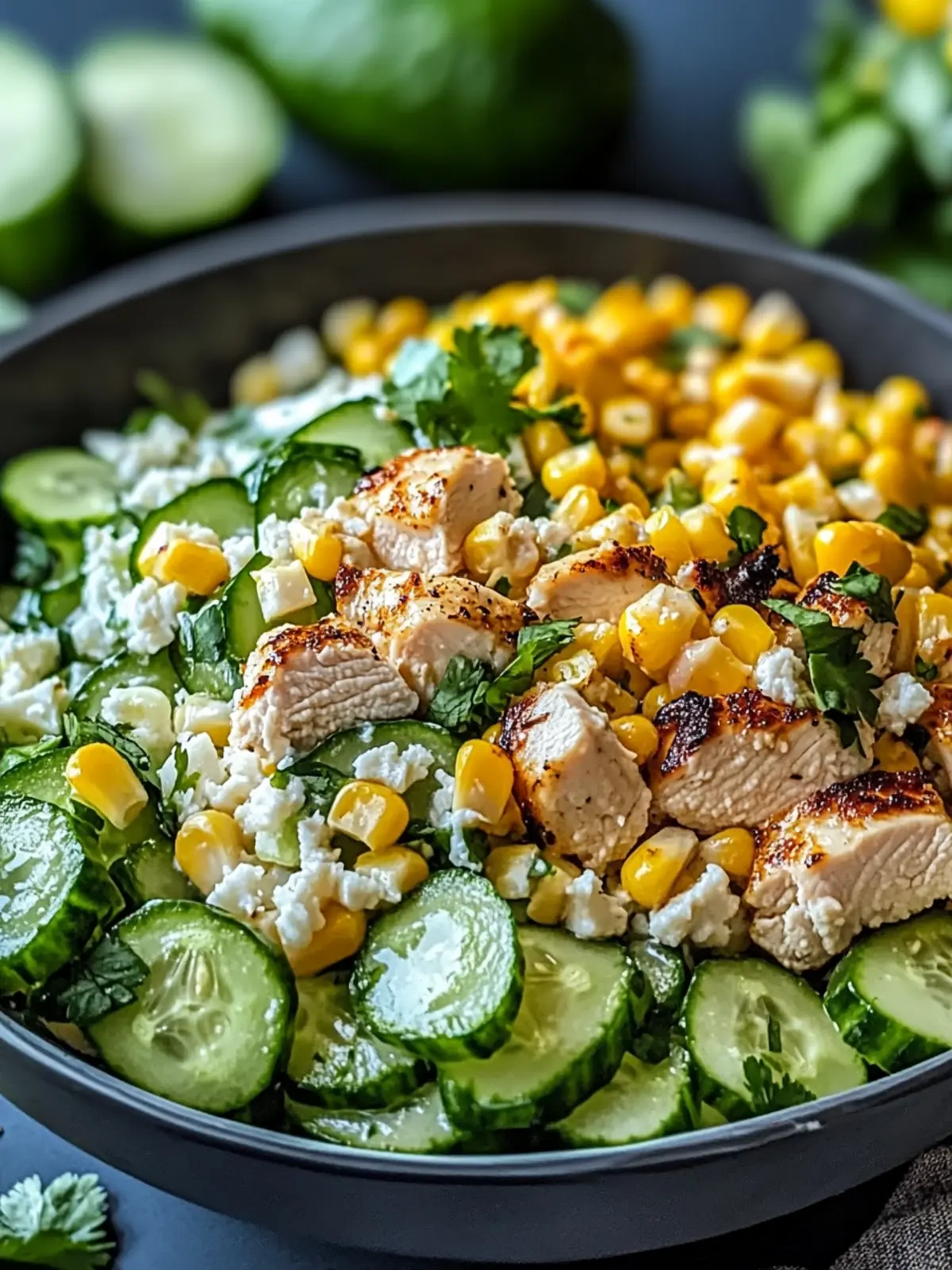 Gönn dir den Straßenmais cremigen Gurken-Hühnchen-Salat! 3 Straßenmais cremiger Gurken-Hühnchen-Salat