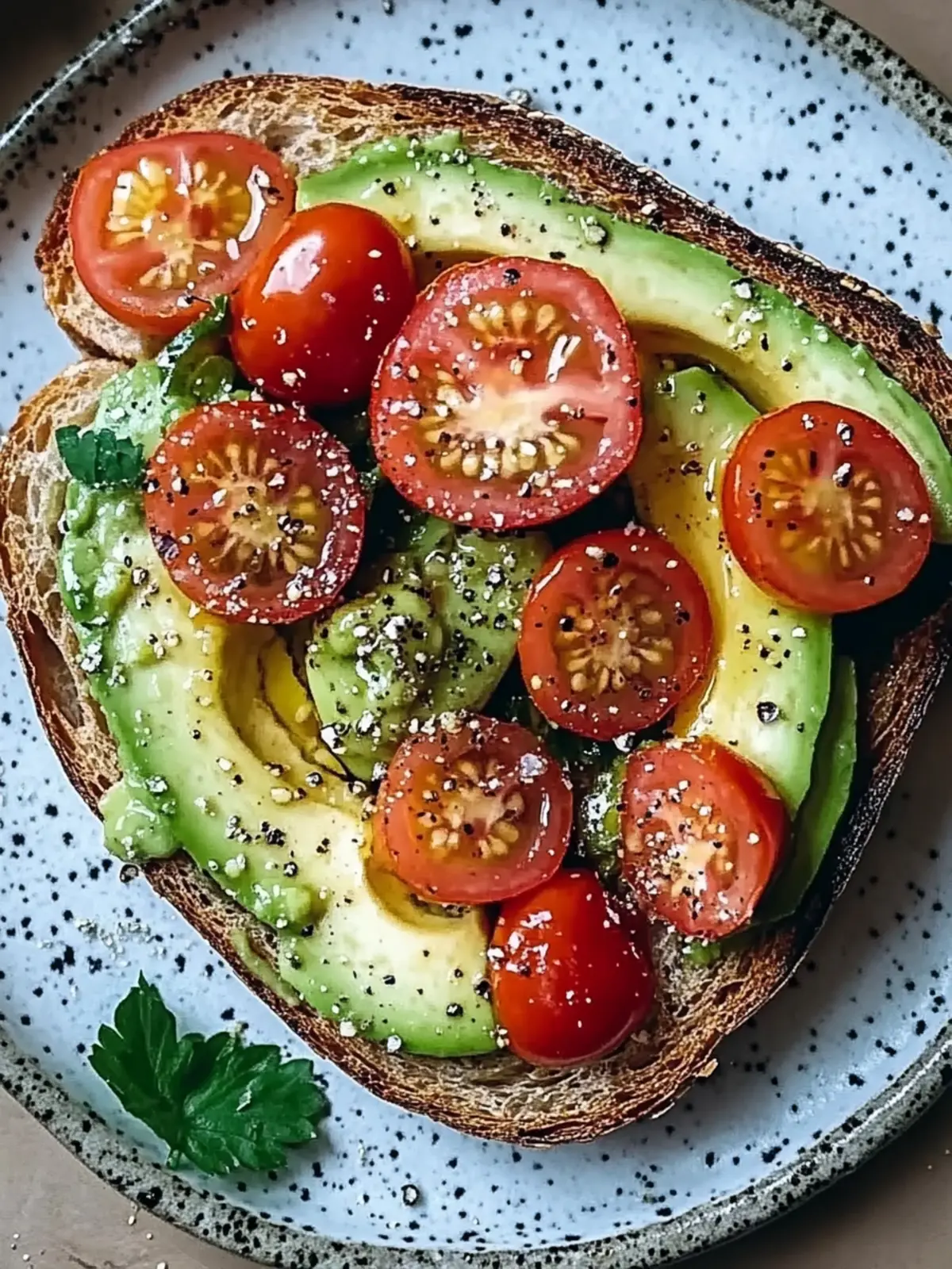 Knuspriges Toast mit Avocadobutter und Tomatensalat genießen 5 Toasted bread with avocado butter-tomato salad