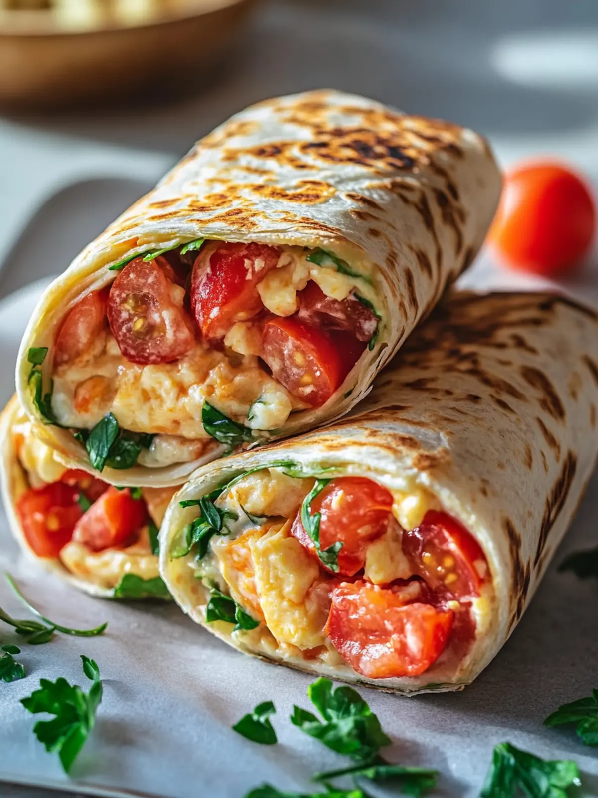 Frühstückswrap mit Ei, Käse und Tomaten: Lecker & Schnell! 2 Frühstückswrap mit Ei, Käse und Tomaten