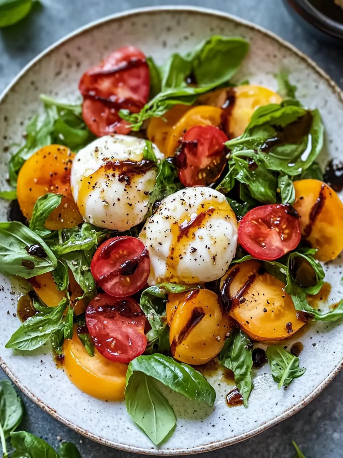 Frischer Pfirsich Burrata Salat mit Basilikum und Balsamico Genuss 5 Frischer Pfirsich Burrata Salat mit Basilikum und Balsamico