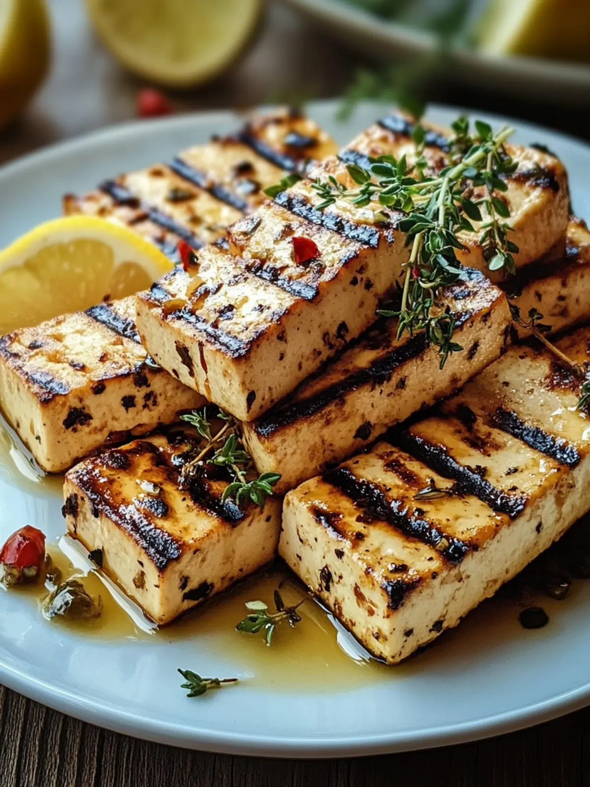 Griechischer gegrillter Tofu mit Zitrone und Thymian