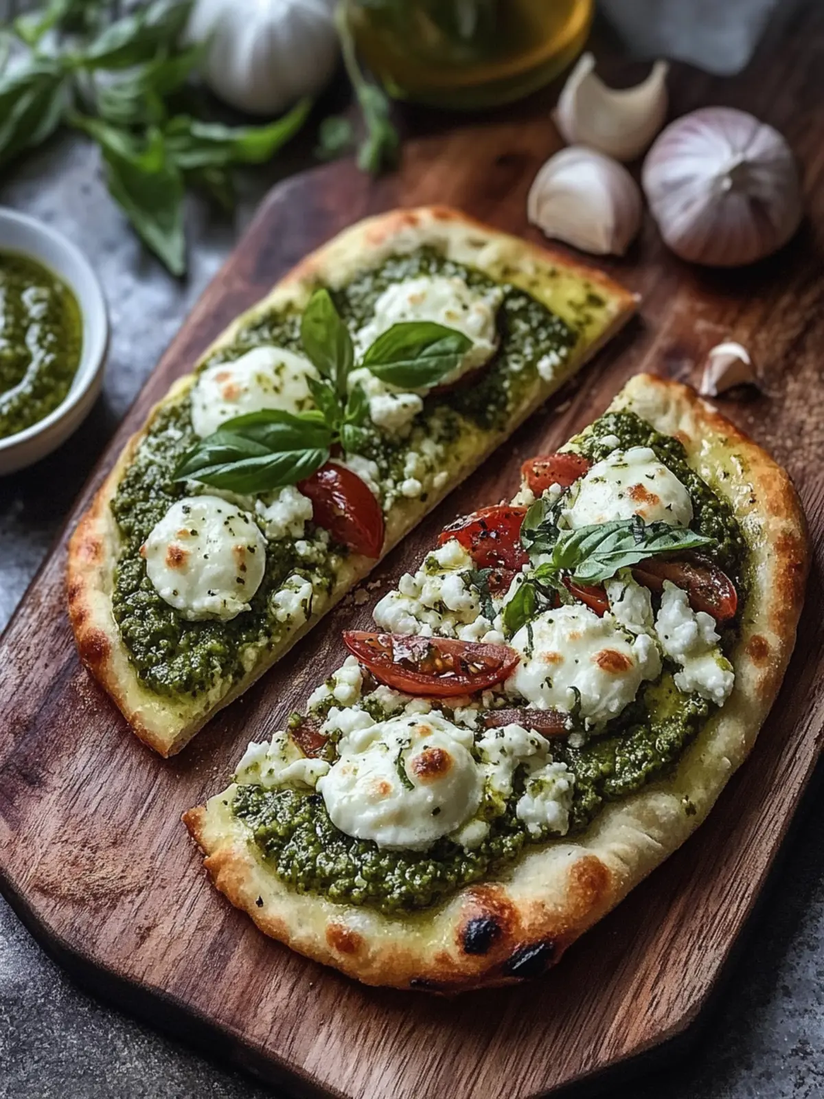 Pesto-Hühnchen-Fladenbrot mit Mozzarella in 20 Minuten zubereiten 3 Pesto-Hühnchen-Fladenbrot mit Mozzarella
