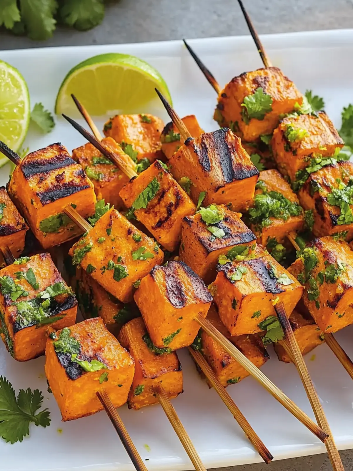 Gegrillte Süßkartoffel-Spieße mit Limetten-Koriander-Power 5 Grilled Sweet Potato Skewers with Lime-Cilantro Marinade
